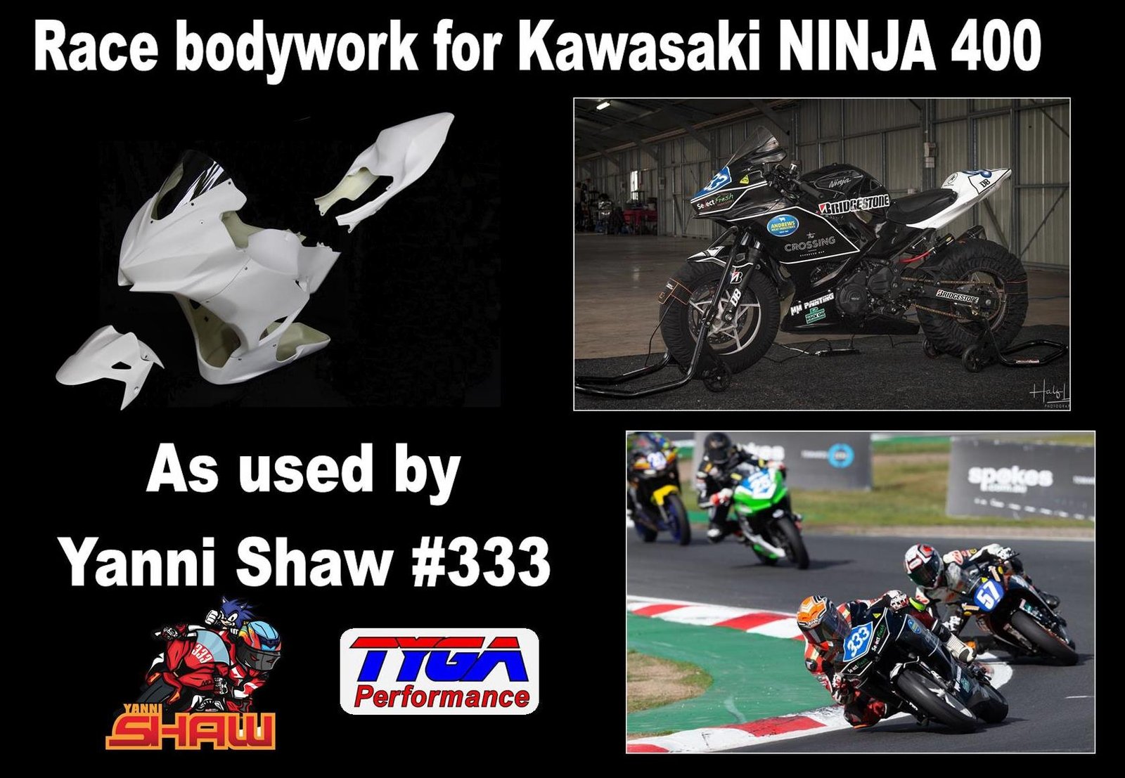 Kit, Fairing Set, Race, GRP, Kawasaki Ninja 400/500 18 yanni43